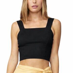 MONROW Square Neck Modal Ribbed Crop Tank Top Black Small $150